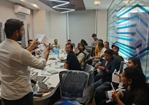 Corporate trainer delivering a presentation