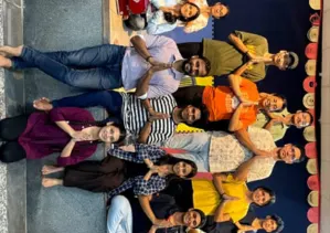 Group performing a team-building exercise